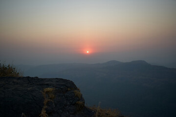 sunset over the mountains from Submarine point, Lonawala