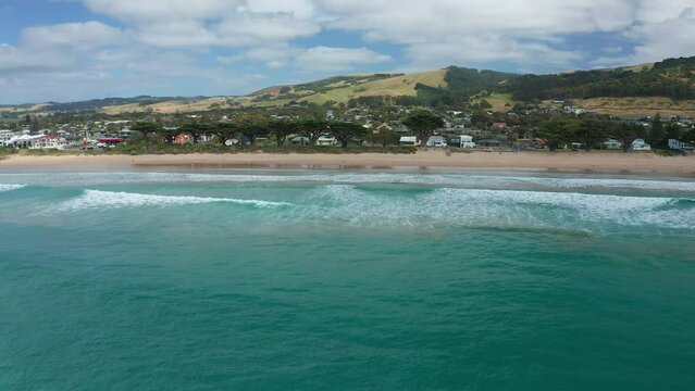 Aerial shot of Apollo Bay along the Great Ocean Road in Australia