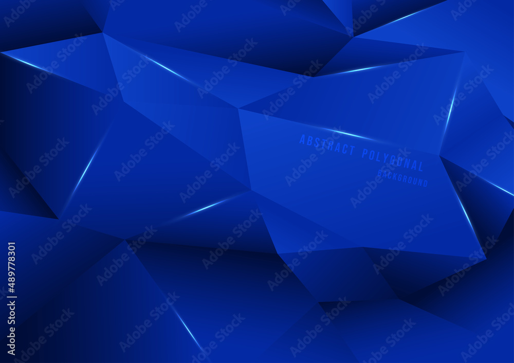 Wall mural abstract tech blue polygonal hexagon pattern design of prism artwork. design for clear decorative di