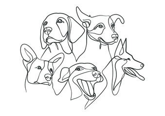 Continuous one line drawing of a dog. Dog one line drawing minimalist style