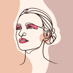 Woman face one line art drawing poster. Continuous line drawing style. Woman beauty minimalist