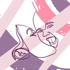 Continuous line drawing poster of mother kisses baby. One line drawing of mother and her child