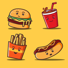 Set of cute food cartoon doodle