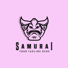 samurai logo line art vector illustration design creative nature minimalist monoline outline linear simple modern