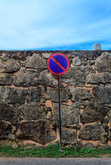 No parking road sign against brick wall in Galle Fort.