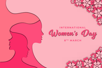 women's day campaign poster background design with three women paper cut effect vector illustration