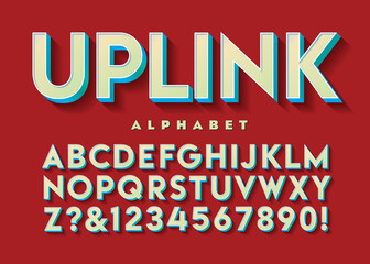Uplink sans serif 3d style alphabet in blue and green hues.