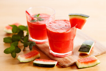 Watermelon smoothies with mint.