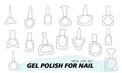 A set of jars for gel polish in lines. The silhouette of a nail polish jar. Objects and materials for a beauty and fashion salon. Vector illustration.