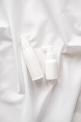 Pure white, plastic, container with a dispenser. Packaging, Template of a bottle for cosmetics, antiseptic,with detergents and chemical cleaning products, for medical and cosmetic products