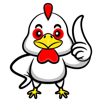 Cartoon illustration of a chicken standing with thumb up finger, best for mascot or logo of fast food restaurant for kids