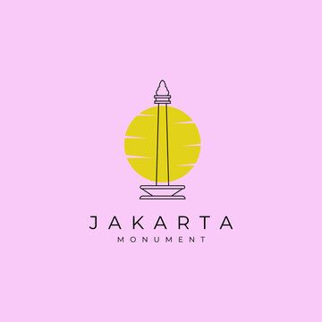 monument national of jakarta line art logo vector illustration design, jakarta landmark symbol