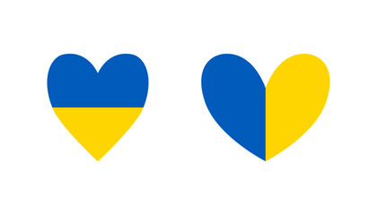 Ukrainian flag in heart shapes on isolated white background. Flag of Ukraine