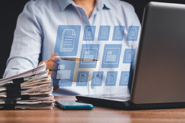 Businessman reading digital documents on a virtual screen