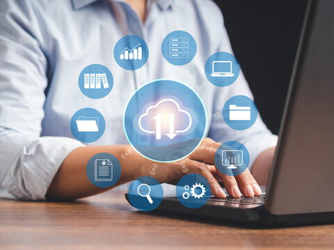 Businessman using a laptop login to the cloud computing
