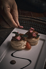 Beautiful and tasty food on a plate, exquisite dish,