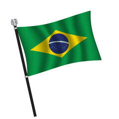 Brazil flag , flag of Brazil waving on flag pole, vector illustration EPS 10.