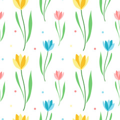 Seamless pattern of spring and summer flowers. Happy Easter. Vector illustration for background, postcard, decor, holiday