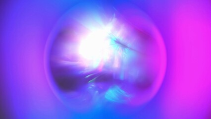 Holographic crystal ball effect, neon ring, circle. Unicorn purple pink very peri colors blurry gradient. Copy space background. Lens flare and highlights, Optical and light illusion