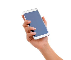 This smartphone is simple and effective. Cropped shot of a womans hand holding a smartphone.