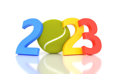 New Year 2023 Creative Design Concept with Tennis ball - 3D Rendered Image	
