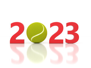 New Year 2023 Creative Design Concept with Tennis ball - 3D Rendered Image	
