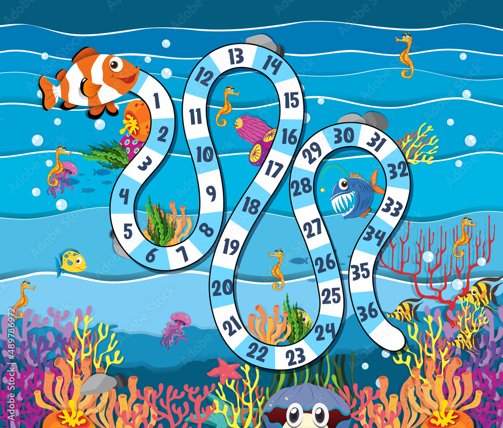 Poster counting numbers game template with underwater theme