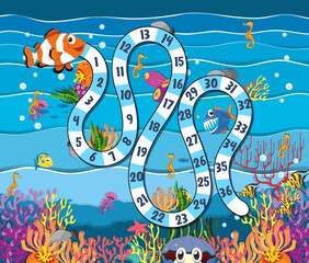 Counting numbers game template with underwater theme
