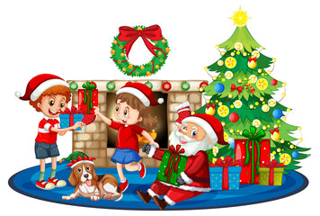 Obraz na płótnie Canvas Santa Claus and children in Christmas theme