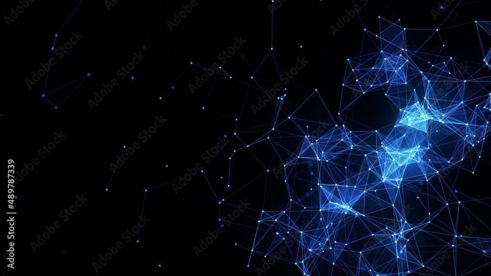 Poster technology digital connection dots and lines blue color abstract background. 3d rendering