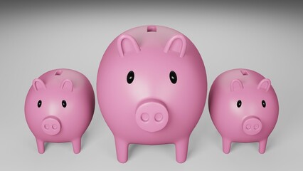 3D render Pink piggy bank on white background. Business and financial concept.