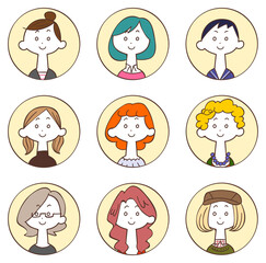 円形で囲まれた9人の若い女性のアイコン2
