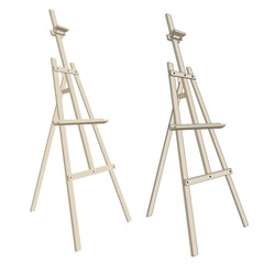 Wooden easel stands 3d projection without painting empty flat with shadows