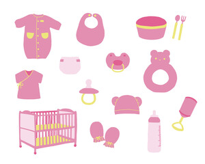 ベビー用品ベクターイラストセット（赤）