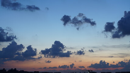 The beautiful sunset view with the colorful sky and clouds as background in summer