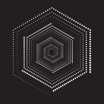Polygon shape dot style abstract spirograph white design element on back background