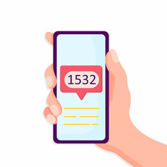 Password code verification security protection for authorization notice on mobile phone or digital secure access push notification message on cellphone vector flat cartoon, smartphone authentication