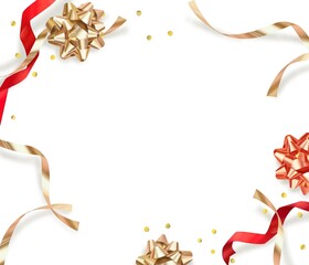 アンティークでオシャレで豪華なプラチナゴールドと赤いリボンのフレームイラスト素材
