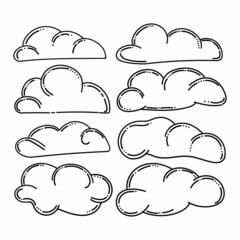 A set of clouds, hand-drawn elements in doodle style. Design Cloud, vector icon. Simple vector elements. Cute vector illustration.