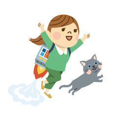 ロケットで飛ぶ女性