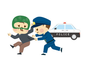 泥棒を捕まえる警察官