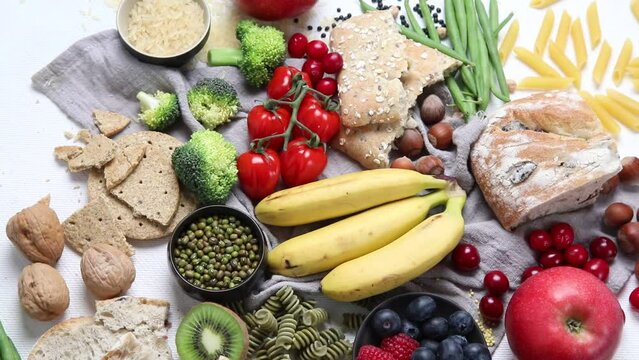 Best Sources of Carbs on a white background. Top view