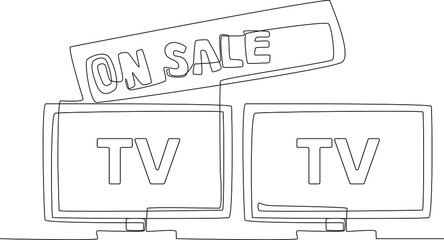 A television that is being sold in an electronics market Simple line. Icons of trading company. Simple continuous line drawing illustration of trading company. Vector illustration.