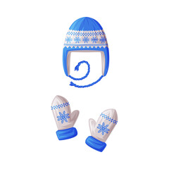 Warm Knitted Mittens and Hat as Finland Symbol and Attribute Vector Illustration