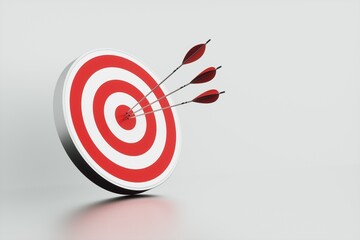 Arrows hitting the center of target. success business concept. 3d renderering.