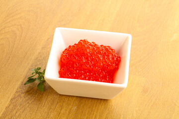 Red caviar in the bowl