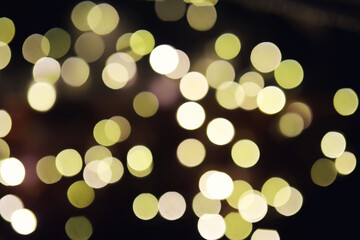 Abstract bokeh background. Golden bokeh circles on dark blue background. Layer overlay.