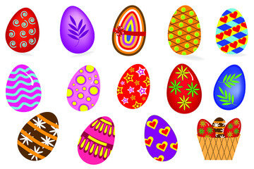 Colorful Easter egg set illustration vector with different texture on a white background
