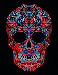 mexican skull red and blue