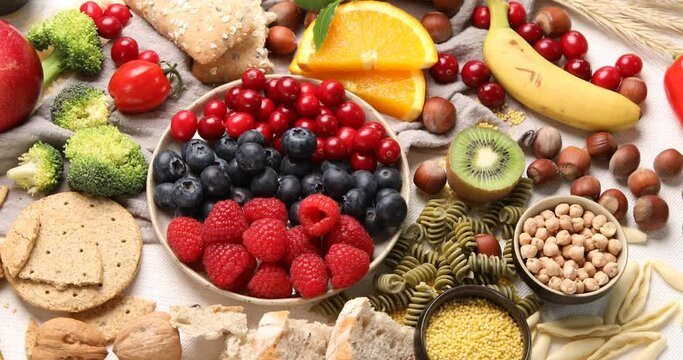 Best Sources of Carbs on a white background. Top view